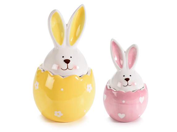 Set of 2 egg-shaped ceramic food jars with bunny