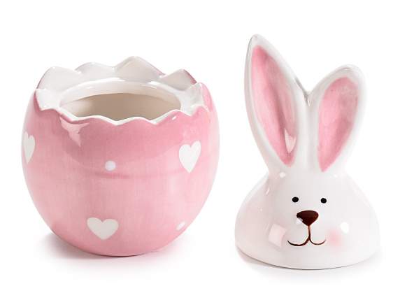 Set of 2 egg-shaped ceramic food jars with bunny