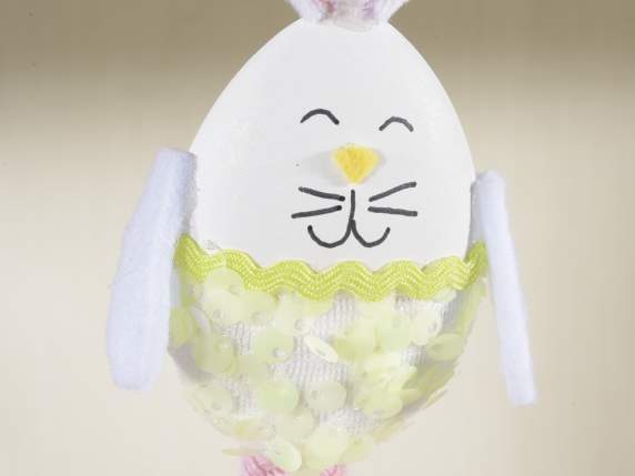 Egg-shaped long legs bunny with sequins to hang