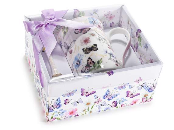 Gift box porcelain cup and spoon Sweet Butterfly