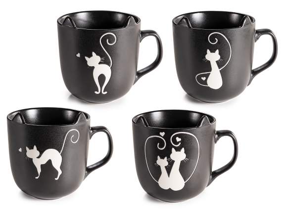 400ml matt porcelain cups with cat and ears decoration