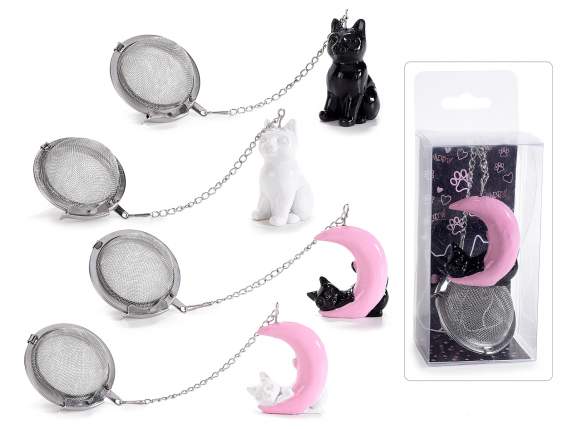 Stainless steel infuser with resin cat in gift box