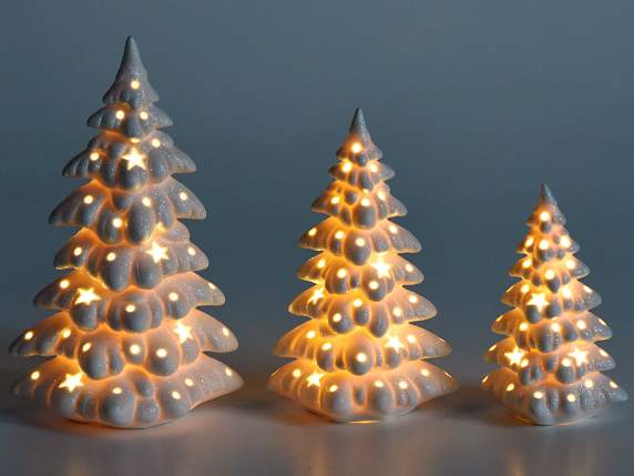 Set 3 Xmas ceramic trees with LED lights