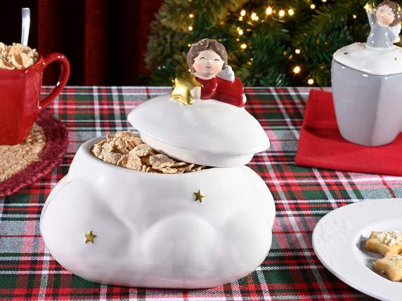 Glossy ceramic cloud food jar with angel