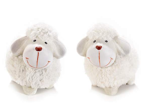 Terracotta decorative sheep w-soft artificial fur