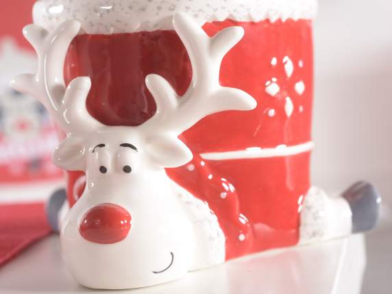 Reindeer jar with colored ceramic sweater