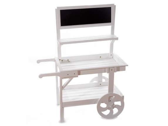 Medium display and decorative wooden cart with blackboard