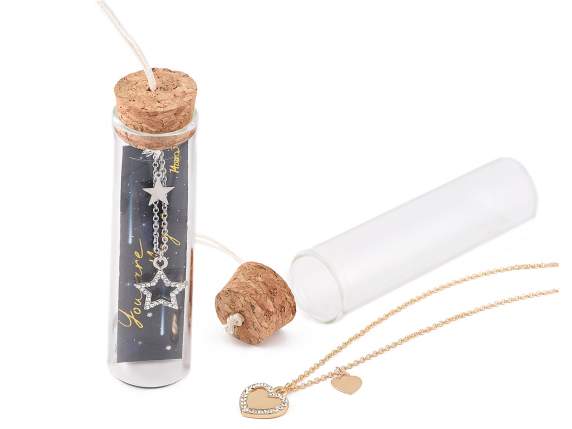 Heart Star metal necklace in glass test tube and display