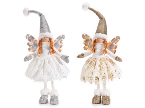 Angel with soft faux fur dress and bright wings