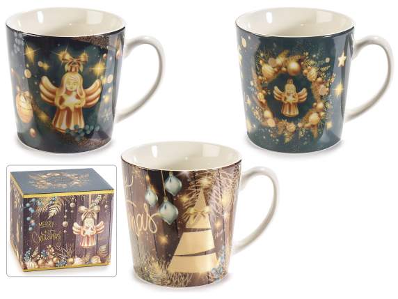 Porcelain cup with Christmas decorations Angel in gift box