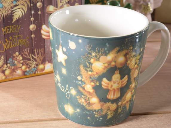 Porcelain cup with Christmas decorations Angel in gift box