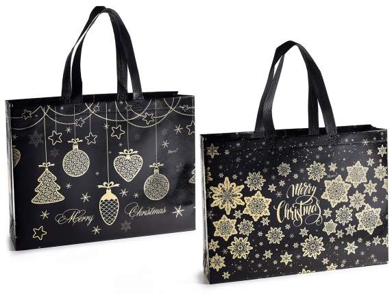 Non-woven fabric bag with shiny gold-like decorations