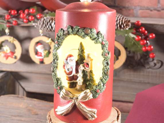 Battery-powered resin candle with Santa Claus and led lights