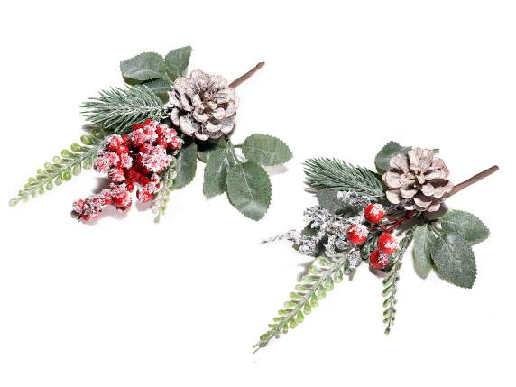 Snowy bouquet with pine cone and red berries