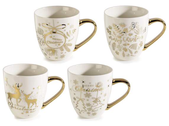 Porcelain mug with shiny gold imitation prints