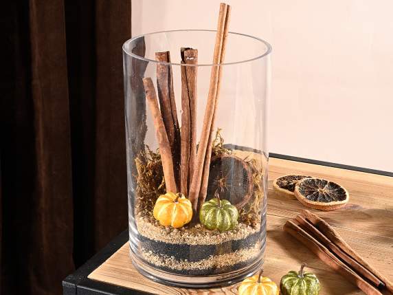Cylindrical vase in transparent glass with a raw cut edge