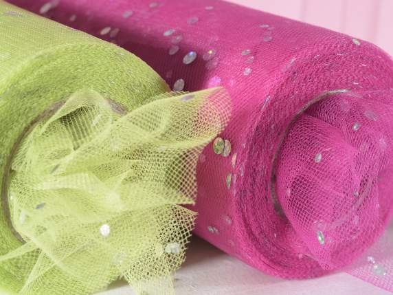 Roll of colore tulle with silver glitter