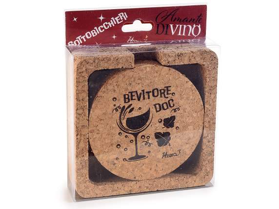 Set of 4 coasters with cork container in gift box