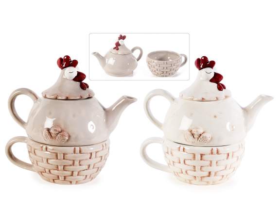 Teapot and cup-shaped ceramic cup set