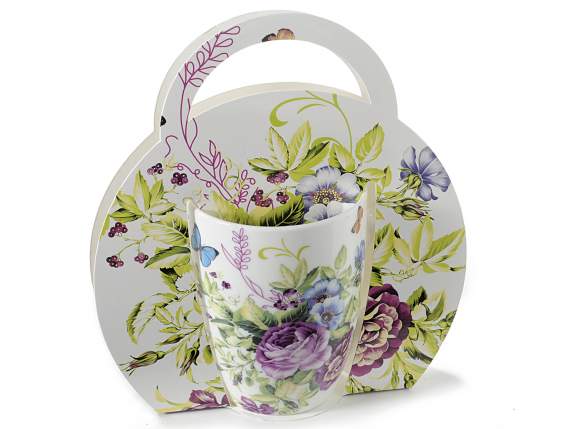 Porcelain cup w-flowers decor in gift box