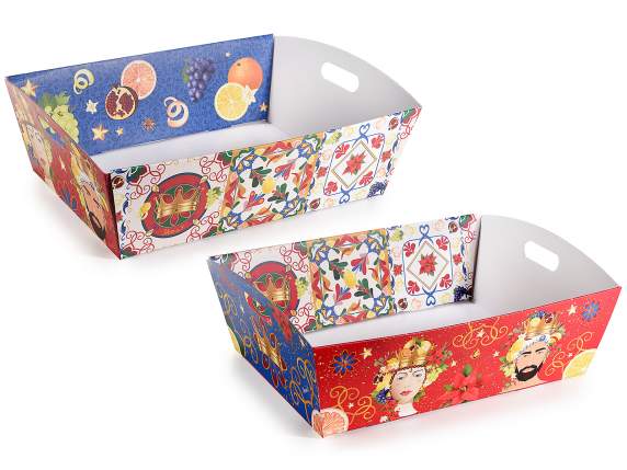 Paper tray with handles and decorations Gusto Mediterraneo