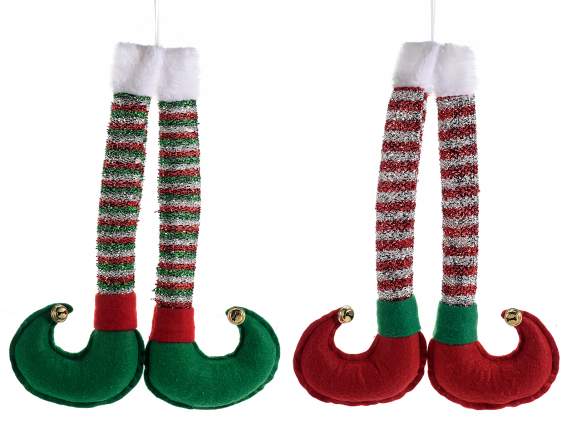 Elf Long Legs in Fabric with Hanging Bells