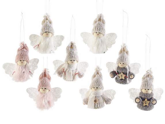 Angel in eco-fur and mesh with golden threads to hang