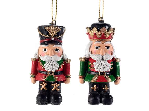 Resin nutcracker to hang with glitter decorations
