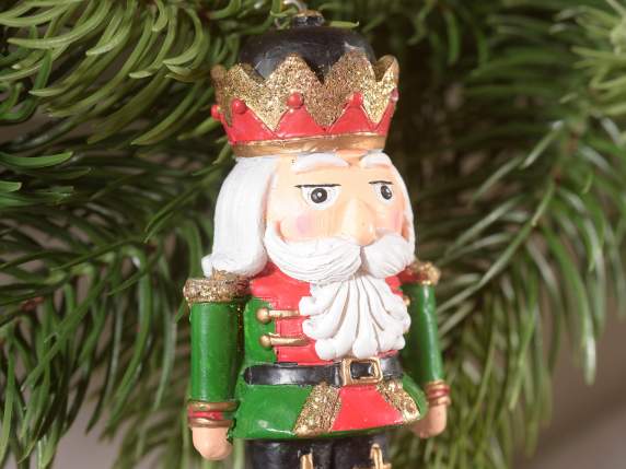 Resin nutcracker to hang with glitter decorations