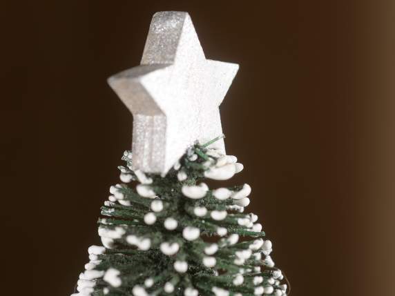 Snow covered artificial Christmas tree w-silver star