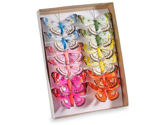 Hand painted butterfly on metal clip in box of 12