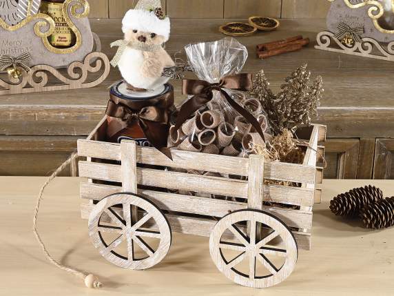 Brushed natural wood basket cart with rope