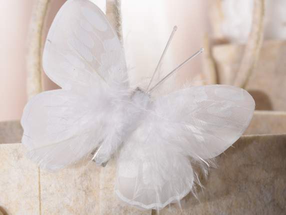 Box of 10 white butterflies 2 sizes with real feathers and c