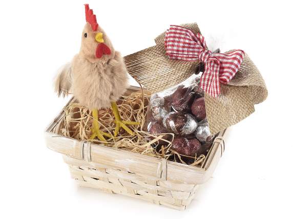 Decorative plush hen with real feathers tail