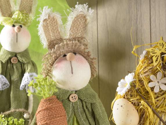 Fabric rabbit on wooden base to be placed