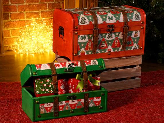 Set of 2 wooden Christmas trunks with imitation leather