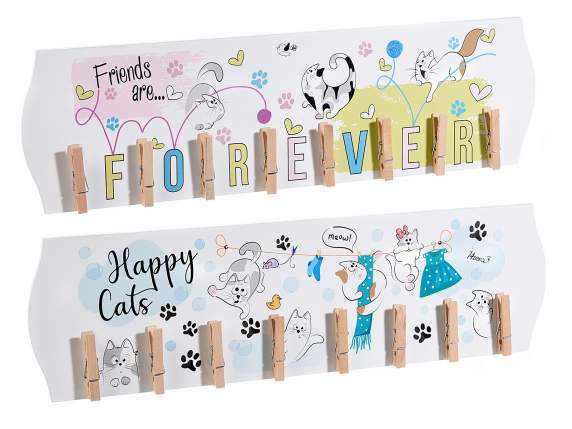 Happy Cats wooden decoration with 8 pegs to hang