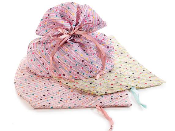 Striped and polka dot canvas dove bag with drawstring