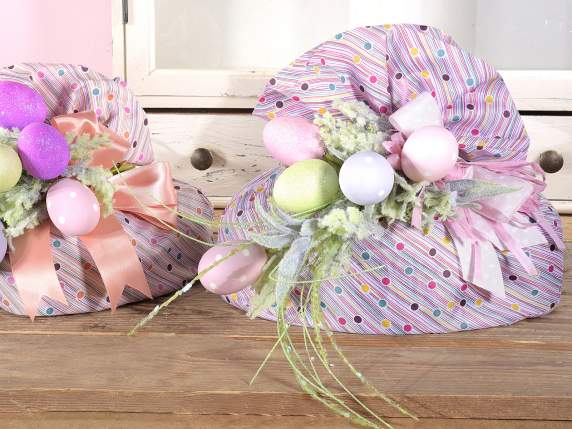 Striped and polka dot canvas dove bag with drawstring