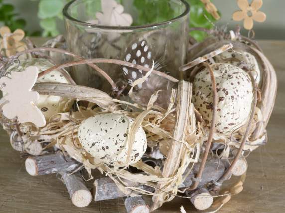 Egg wreath centerpiece with glass
