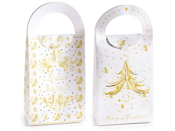 Paper bag with handle and golden print