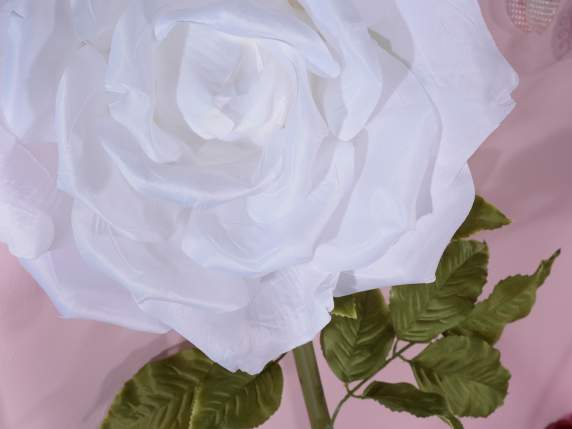 White giant fabric rose with screw-on stem