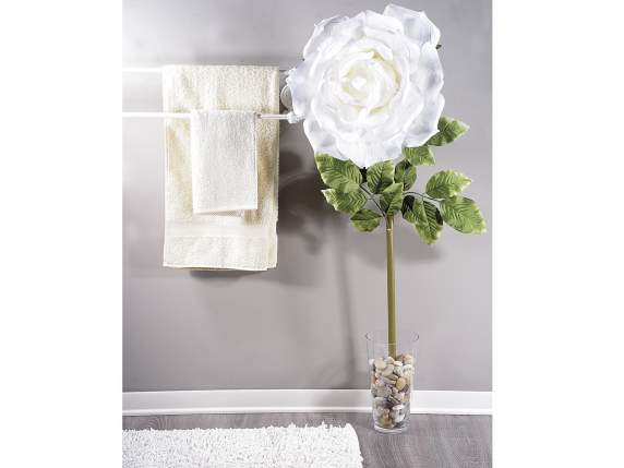White giant fabric rose with screw-on stem
