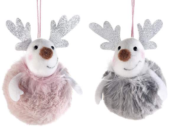 Eco-fur reindeer with silver glitter antlers to hang