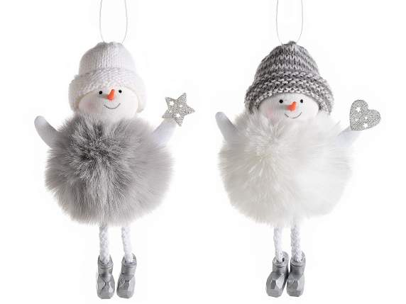 Long legs snowman with eco-fur dress to hang
