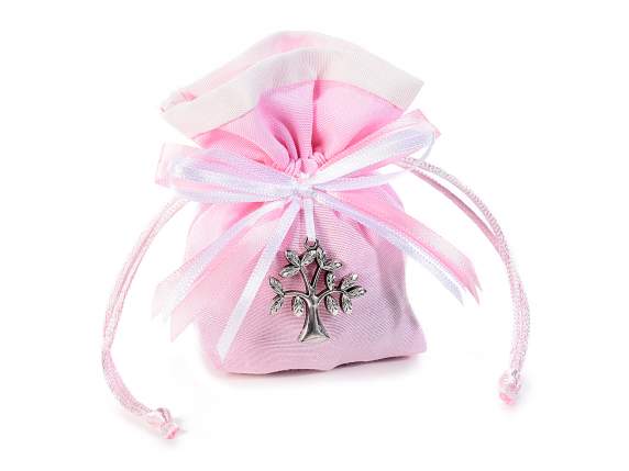 Fabric bag with Tree of Life decoration and bow