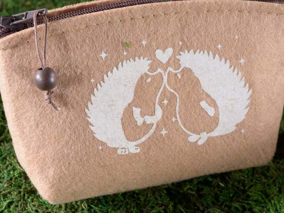 Felt cosmetic bag with zip and Winter Love decorations