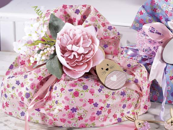 Floral fabric dove bag with satin drawstring