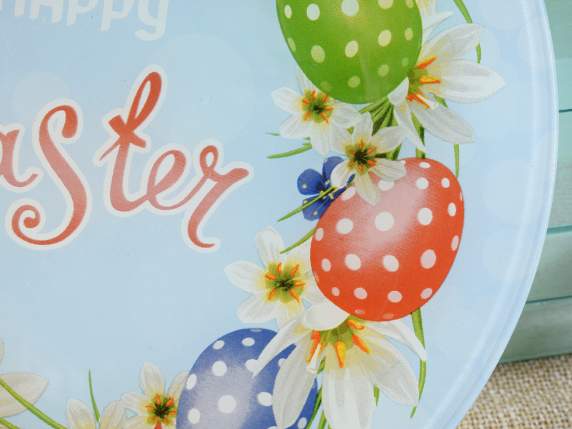 Happy Easter colored glass round food plate