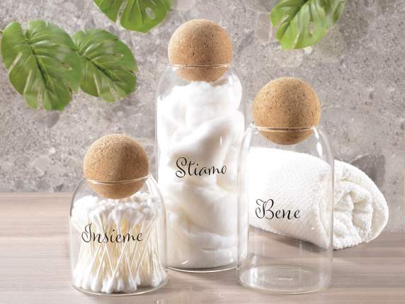 Set of 3 glass food jars with ball cork stoppers